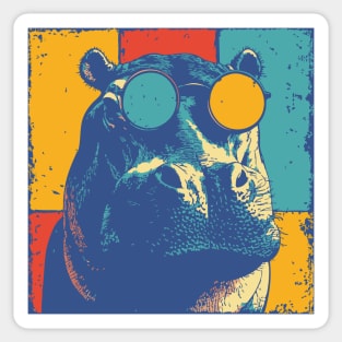 Funny Hipster Hippo with Sunglasses Pop Art Sticker